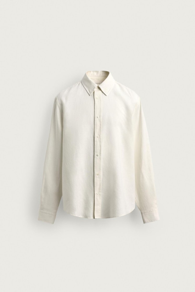 Zara HEMP-COTTON REGULAR FIT SHIRT — White