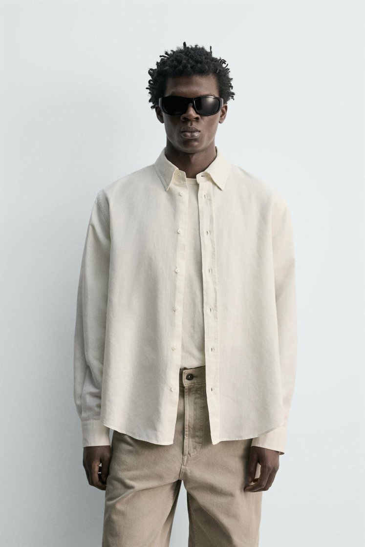 Zara HEMP-COTTON REGULAR FIT SHIRT — White