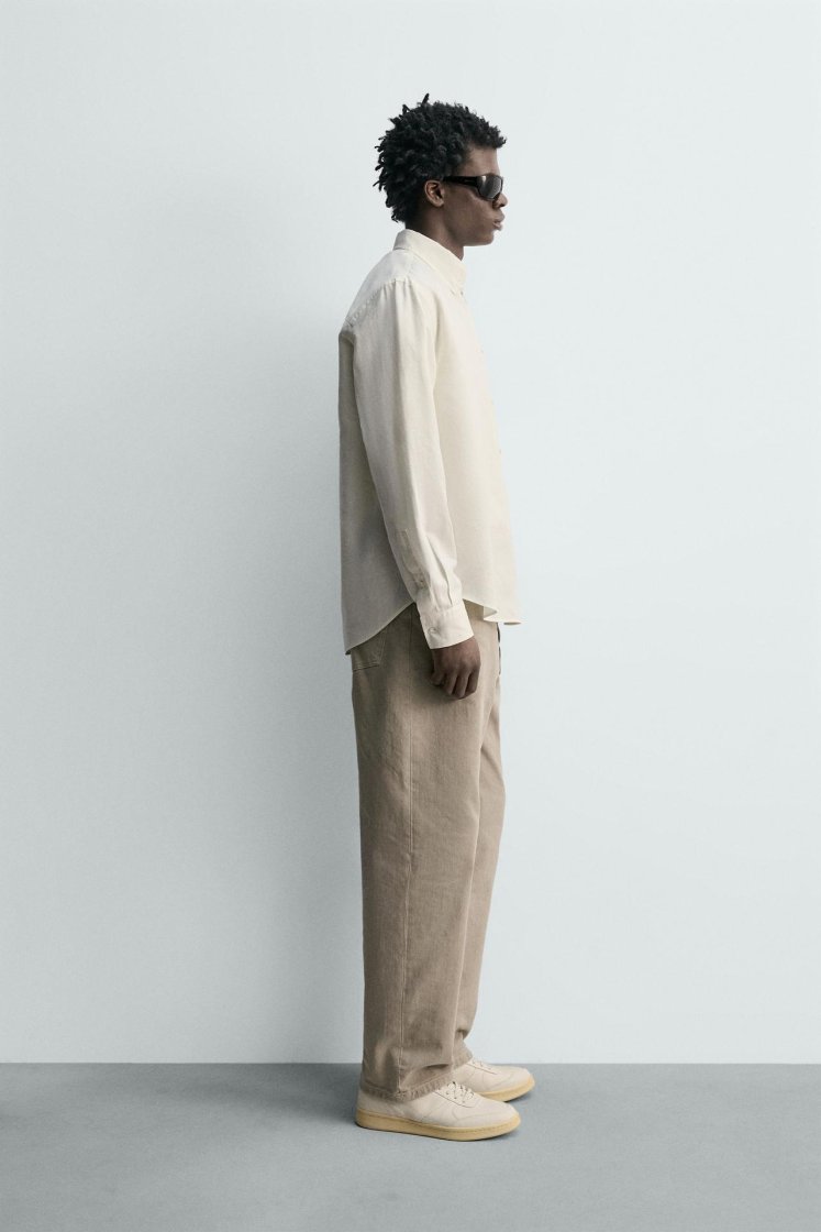 Zara HEMP-COTTON REGULAR FIT SHIRT — White