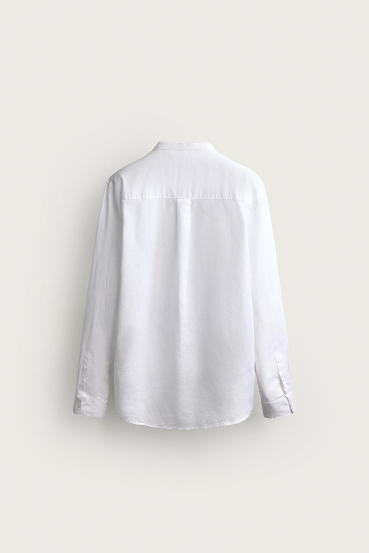 Zara Linen-Cotton Mandarin Shirt — White