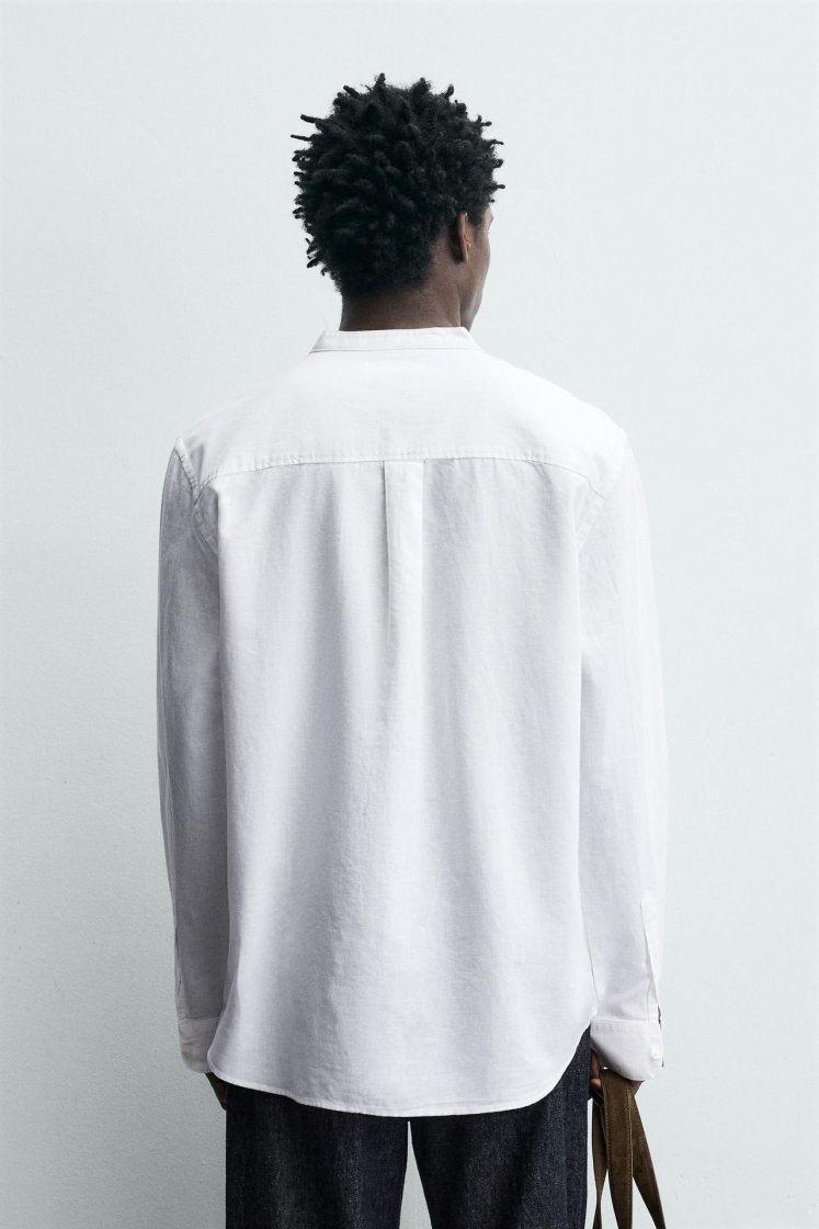 Zara Linen-Cotton Mandarin Shirt — White