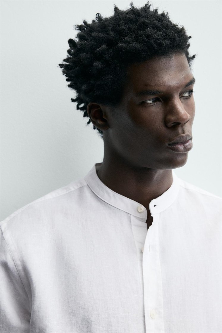 Zara Linen-Cotton Mandarin Shirt — White