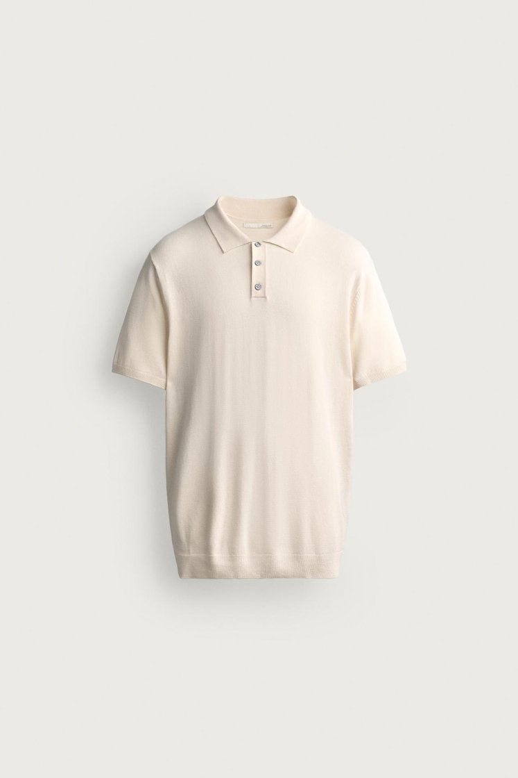 Zara Knit Polo Regular Fit — Blanc cassé