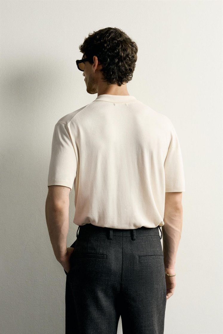 Zara Knit Polo Regular Fit — Blanc cassé