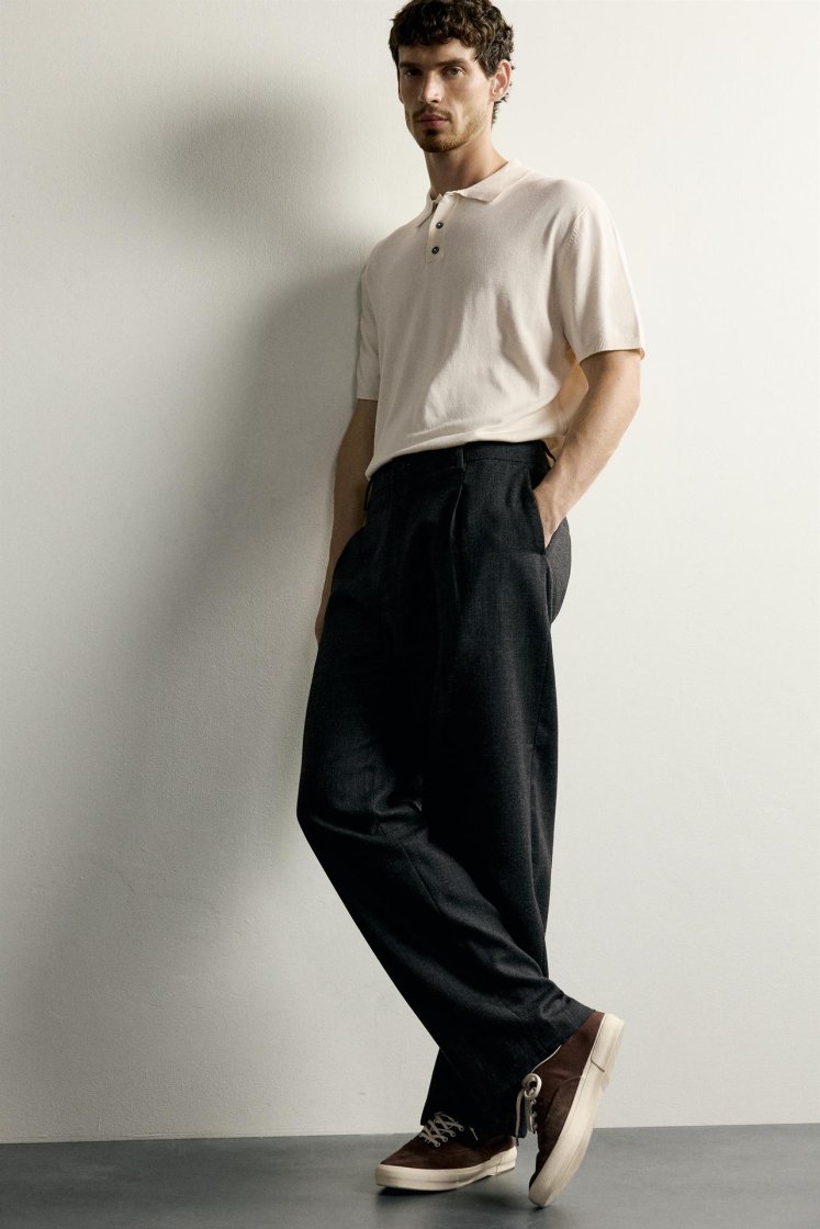 Zara Knit Polo Regular Fit — Blanc cassé