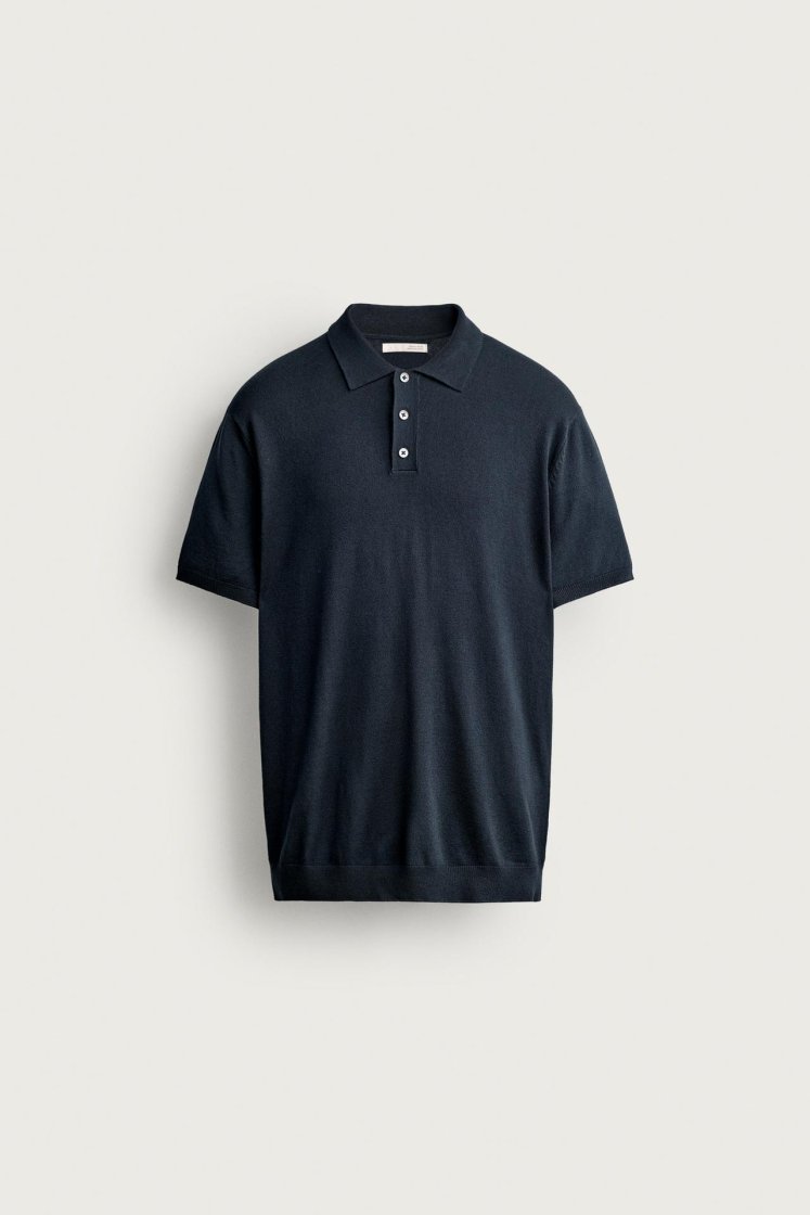 Zara Knit Polo Regular Fit — Bleu marine