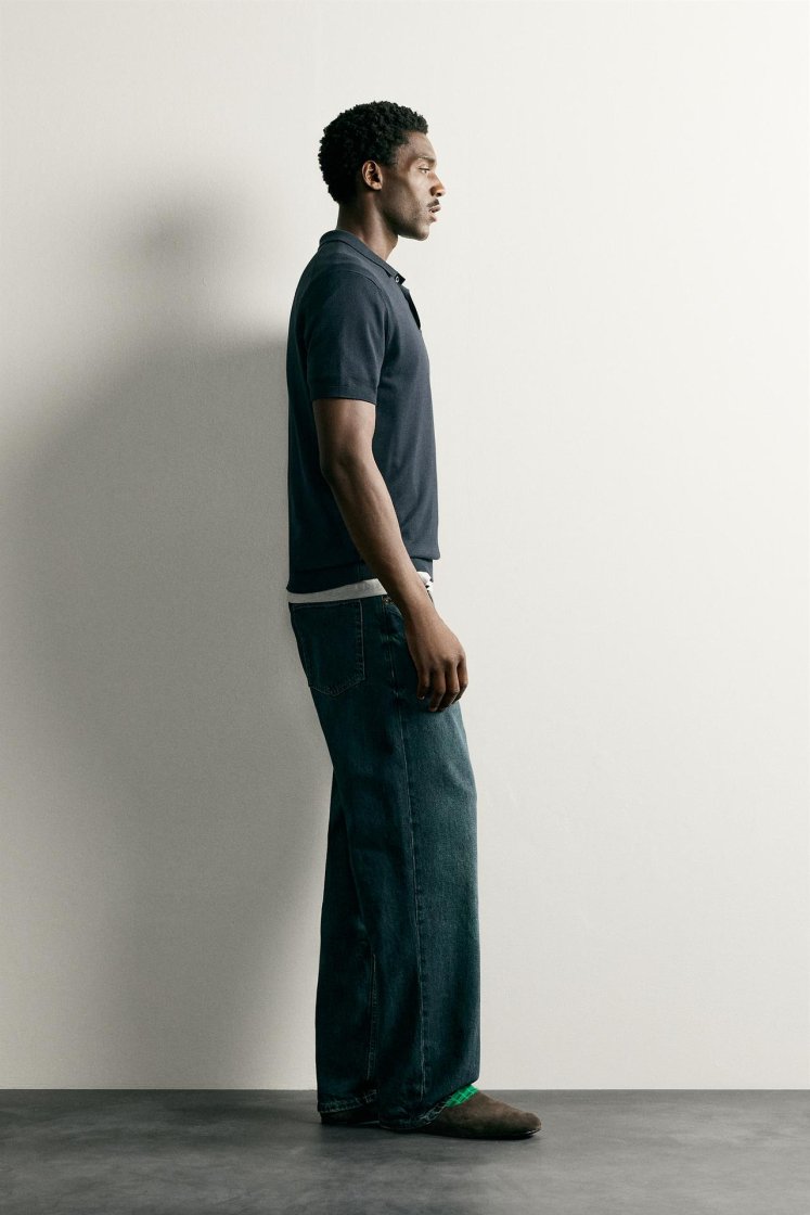 Zara Knit Polo Regular Fit — Bleu marine