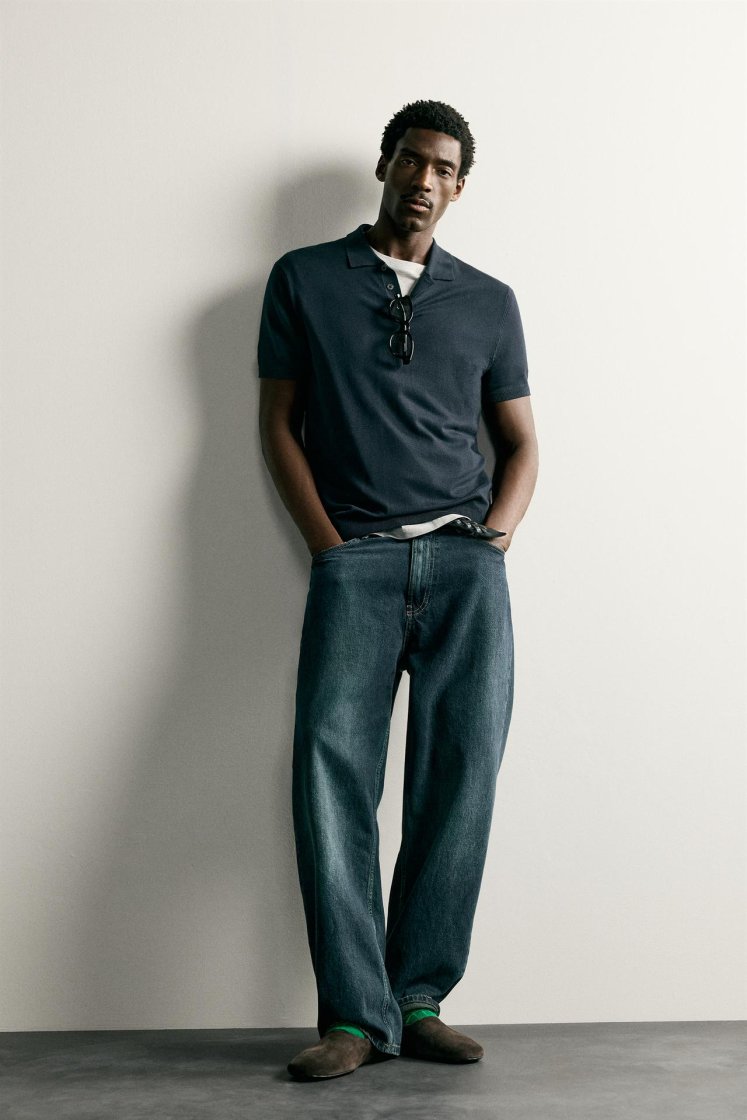 Zara Knit Polo Regular Fit — Bleu marine
