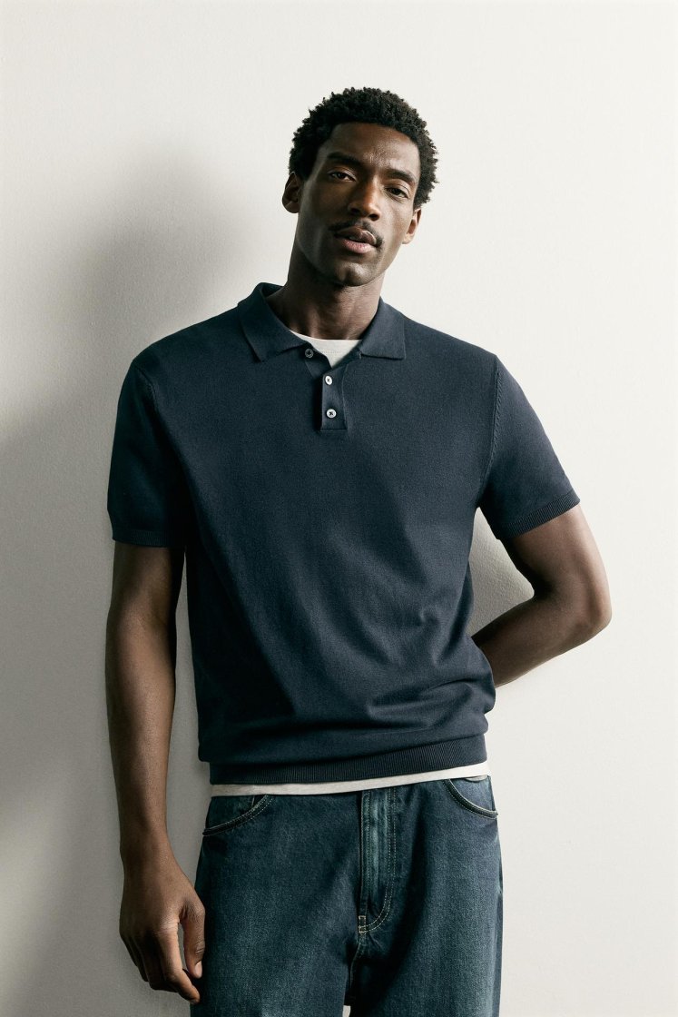 Zara Knit Polo Regular Fit — Bleu marine