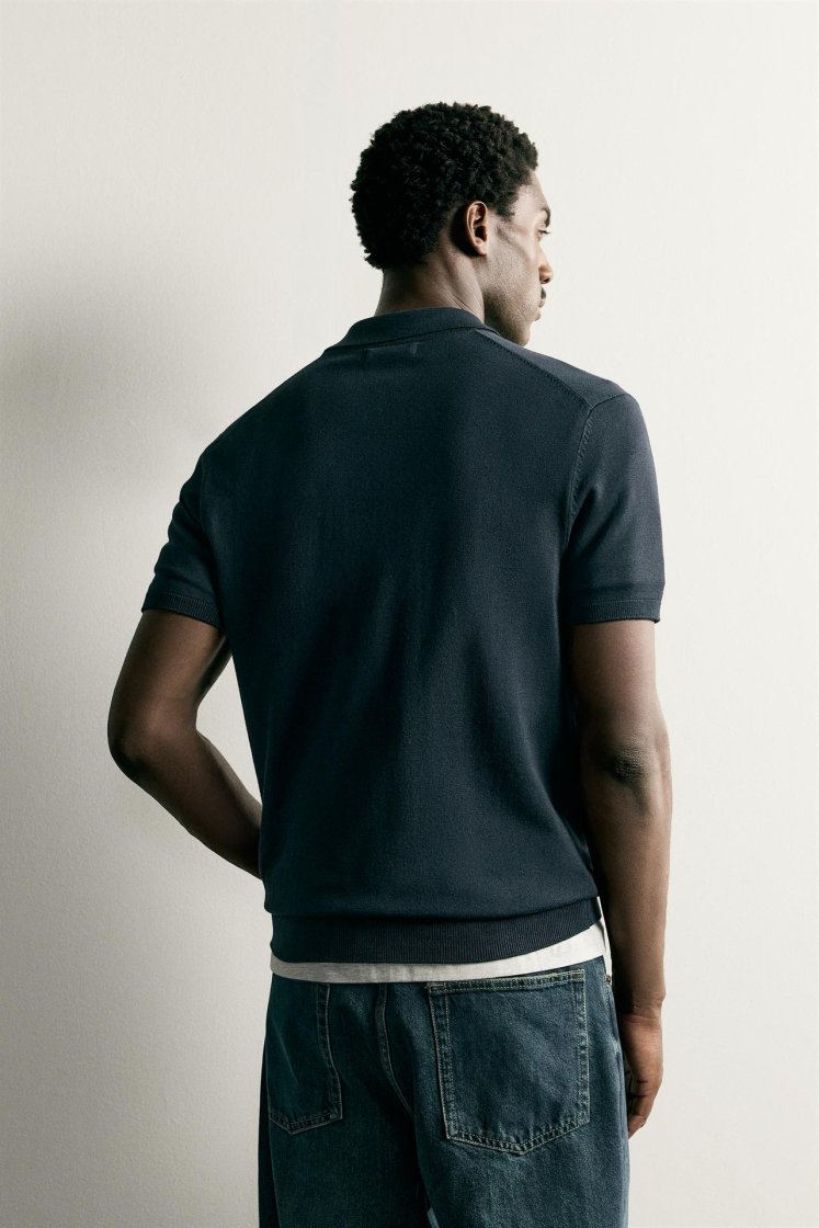 Zara Knit Polo Regular Fit — Bleu marine