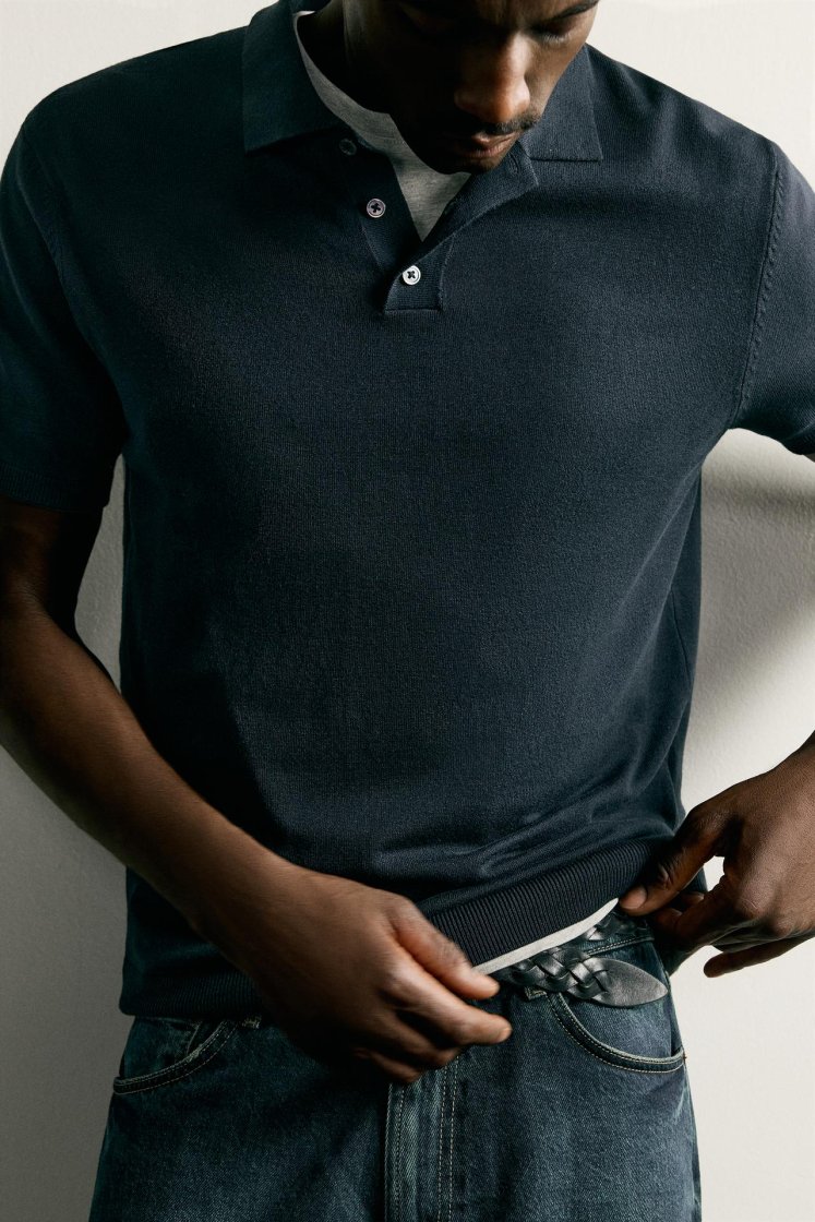 Zara Knit Polo Regular Fit — Bleu marine