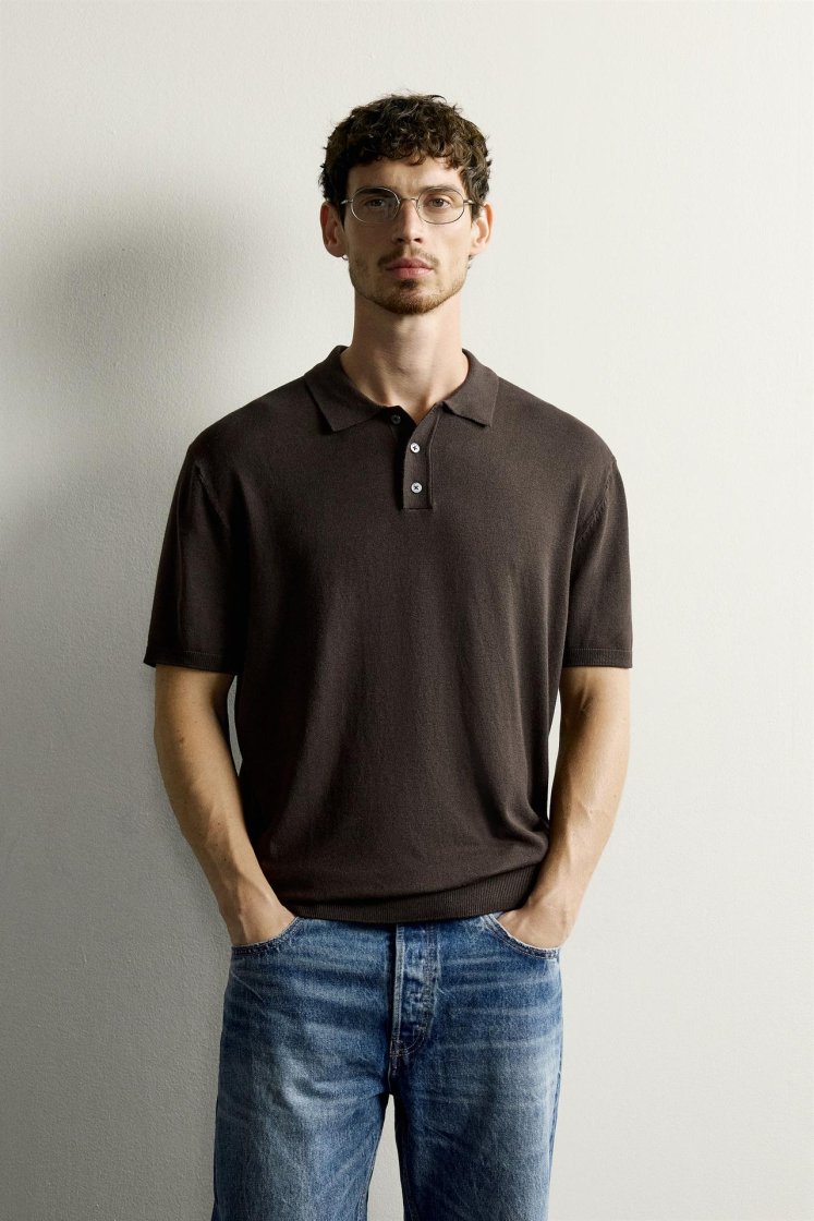 Zara Knit Polo Regular Fit — Chocolat