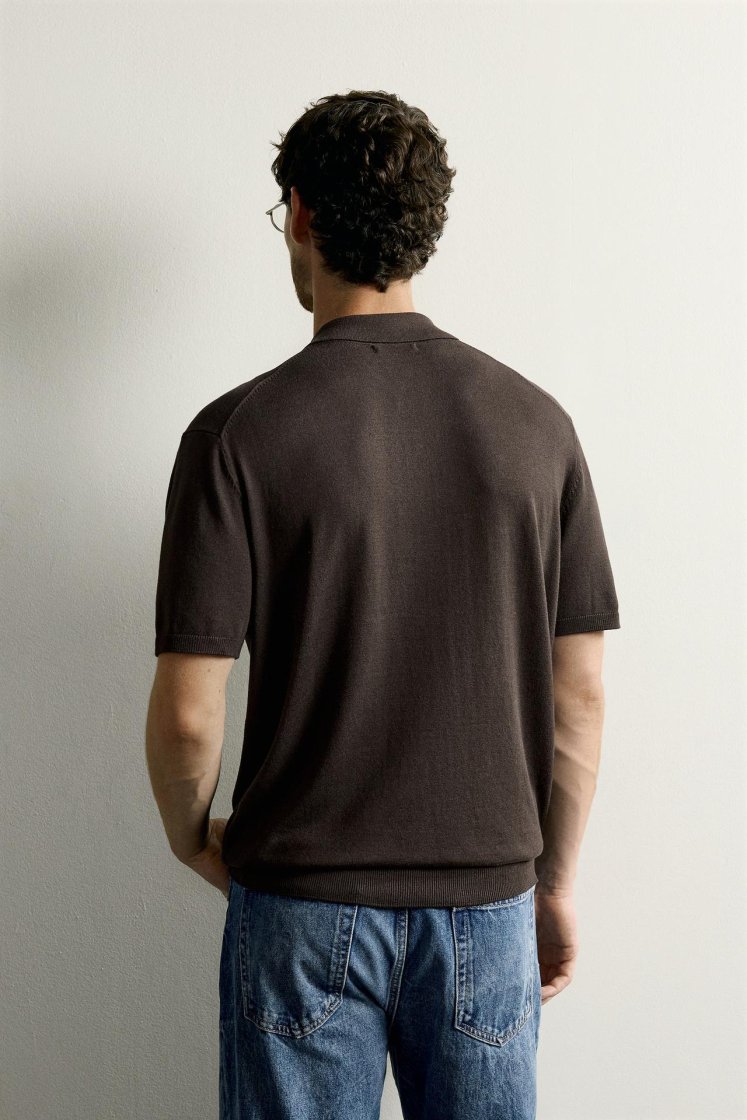 Zara Knit Polo Regular Fit — Chocolat