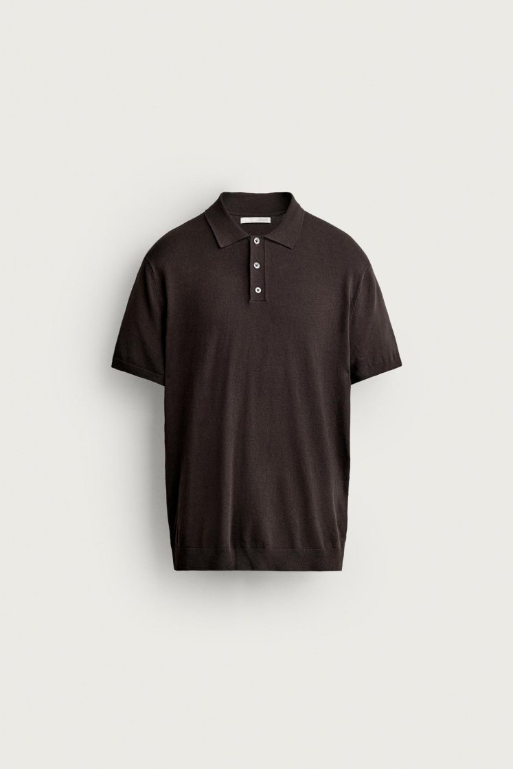 Zara Knit Polo Regular Fit — Chocolat