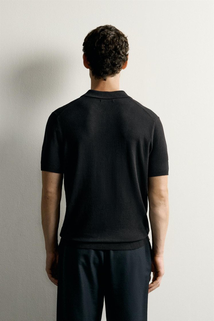 Zara Knit Polo Regular Fit — Noir