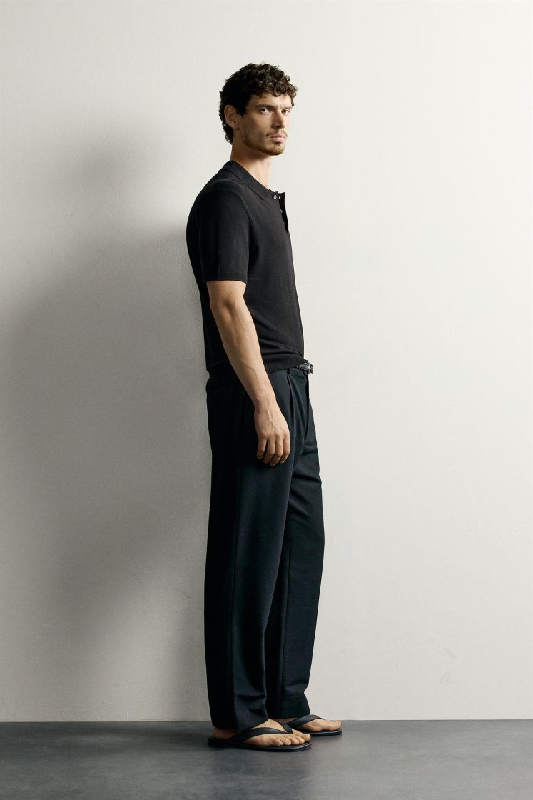 Zara Knit Polo Regular Fit — Noir