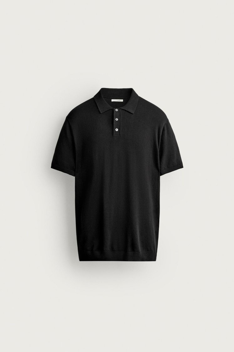 Zara Knit Polo Regular Fit — Noir