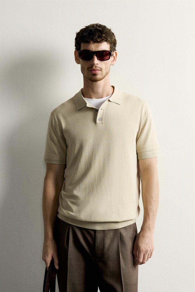 Zara Knit Polo Regular Fit — Vert clair