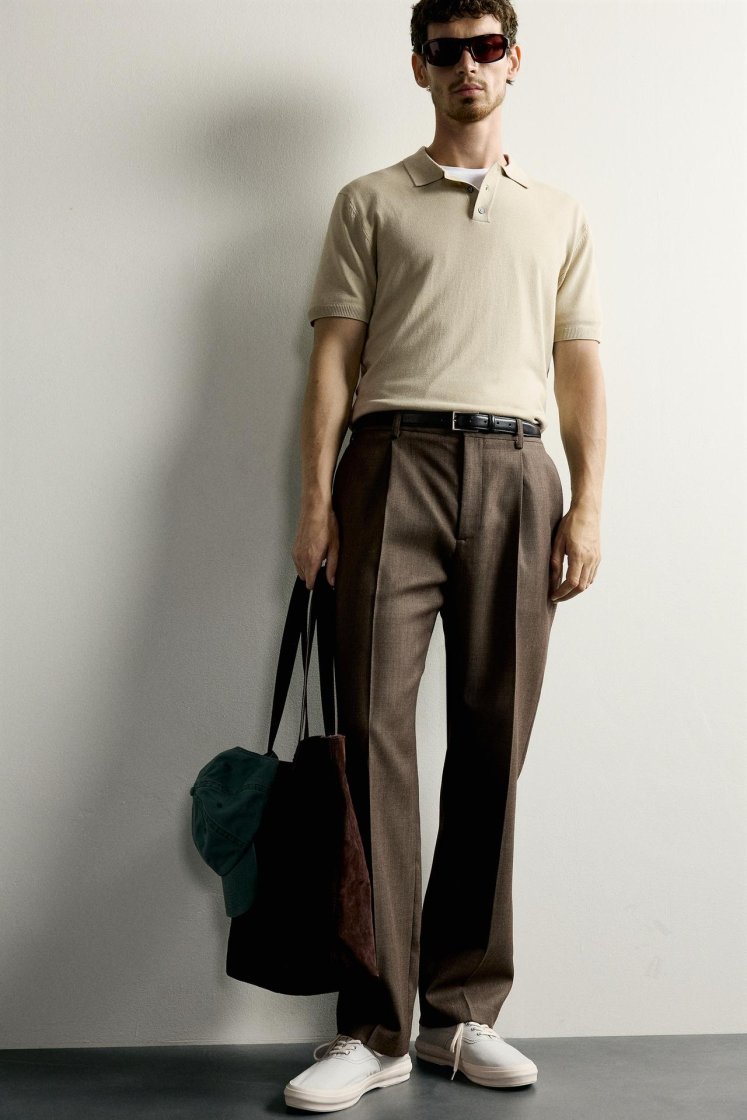 Zara Knit Polo Regular Fit — Vert clair