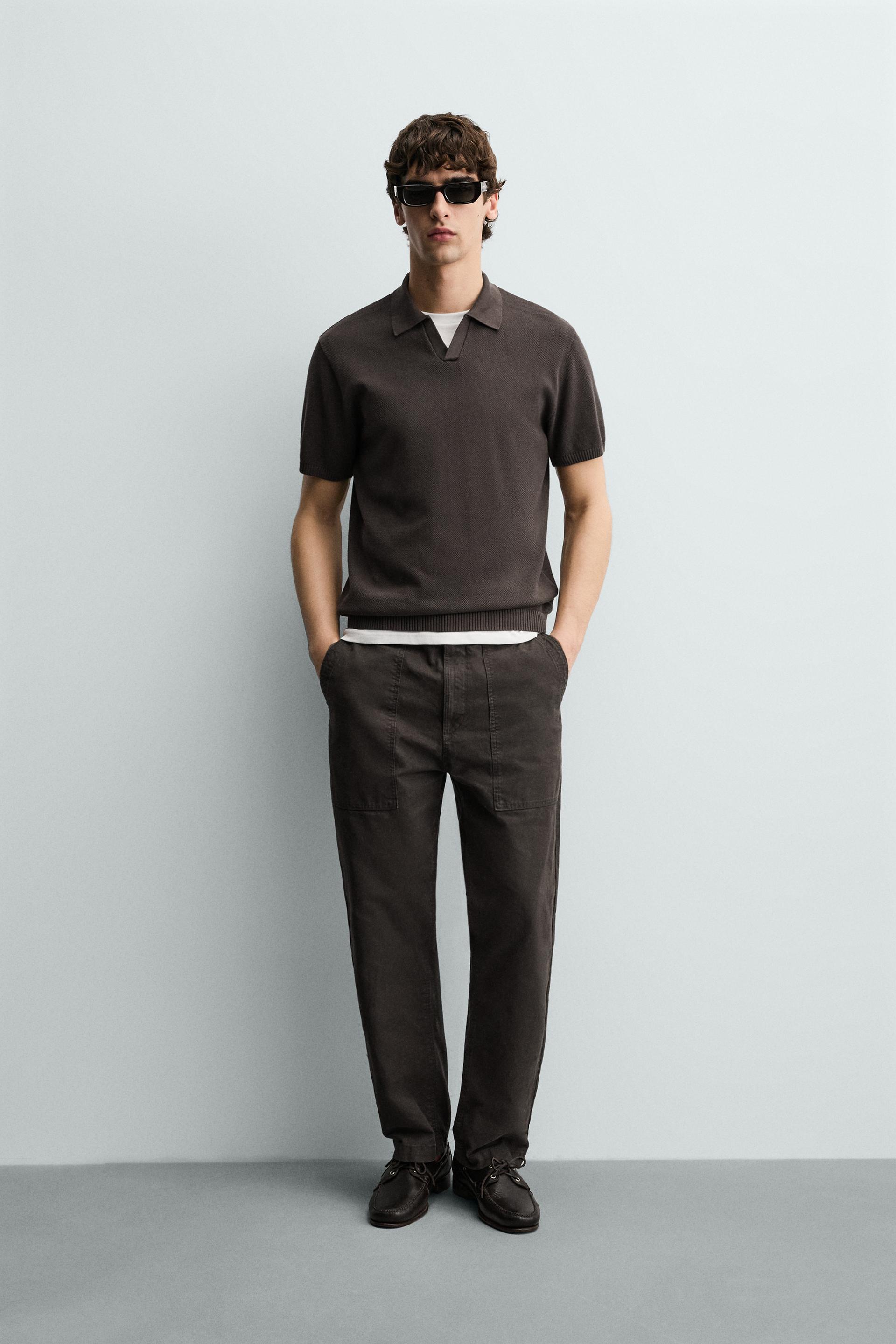 Zara Structured Knit Polo Regular Fit — Chocolat