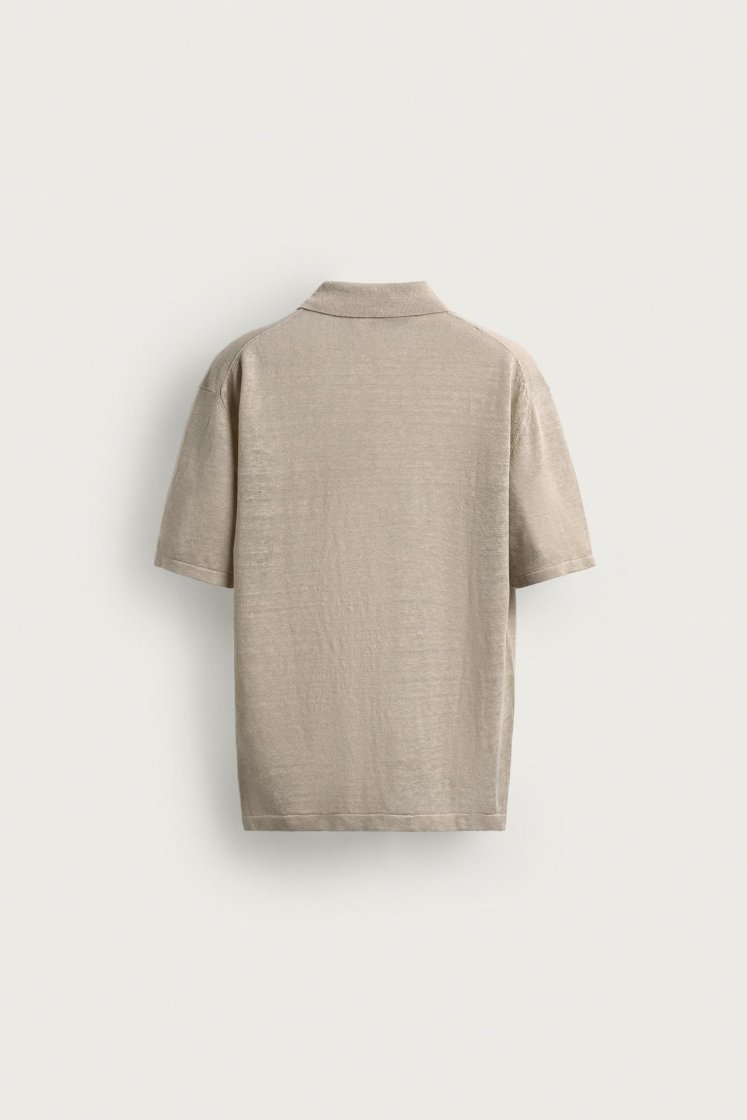 Zara Linen Polo Regular Fit — Kaki