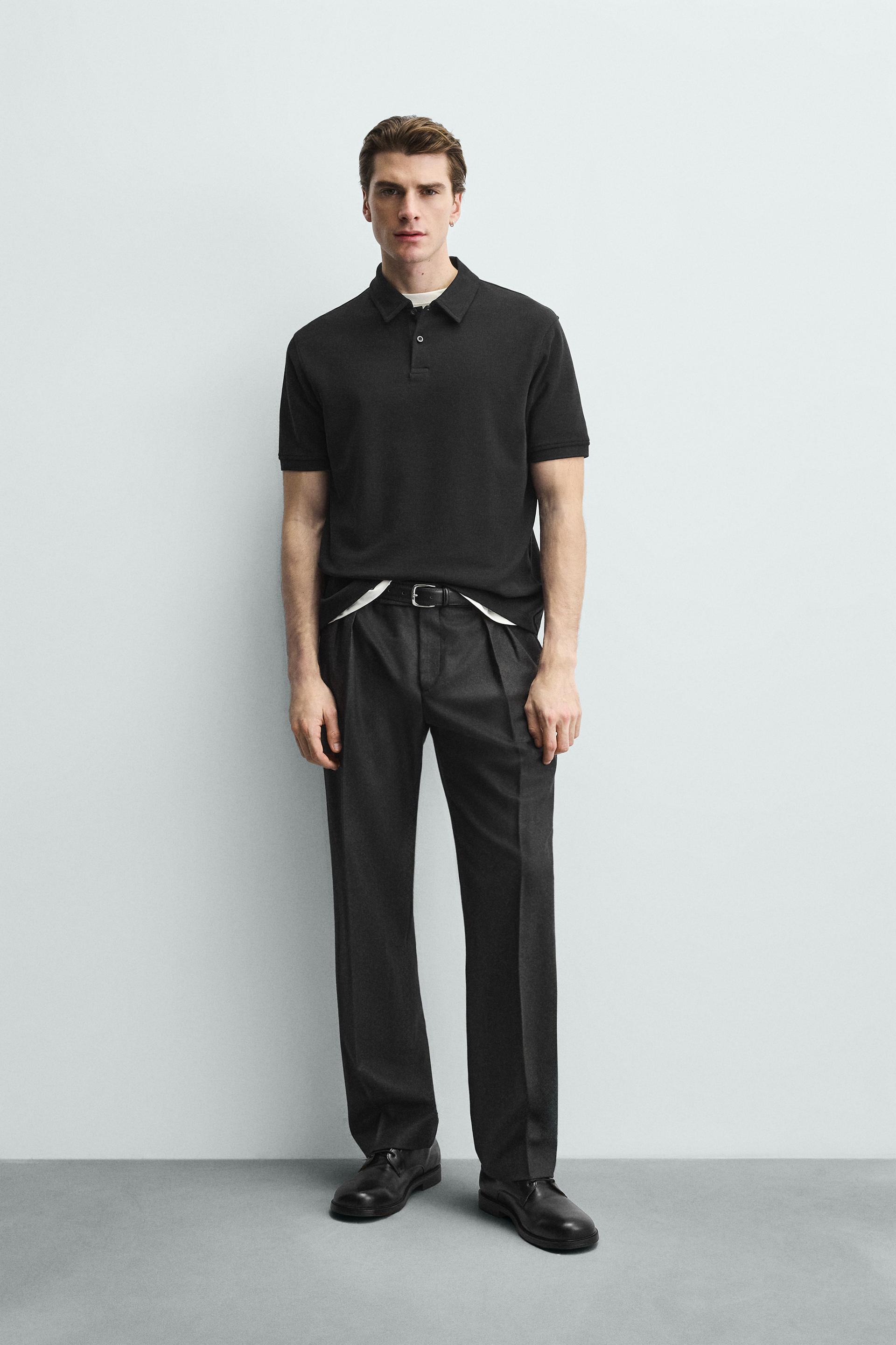 Zara REGULAR FIT TEXTURED POLO SHIRT — Black