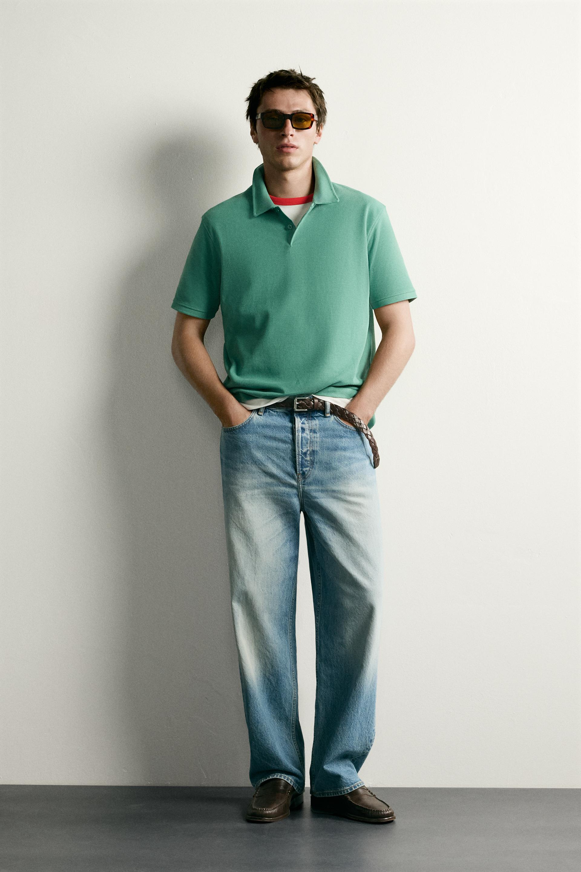 Zara REGULAR FIT TEXTURED POLO SHIRT — Intense green