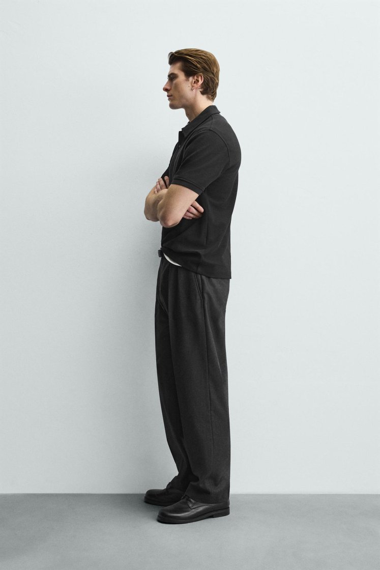Zara REGULAR FIT TEXTURED POLO SHIRT — Black