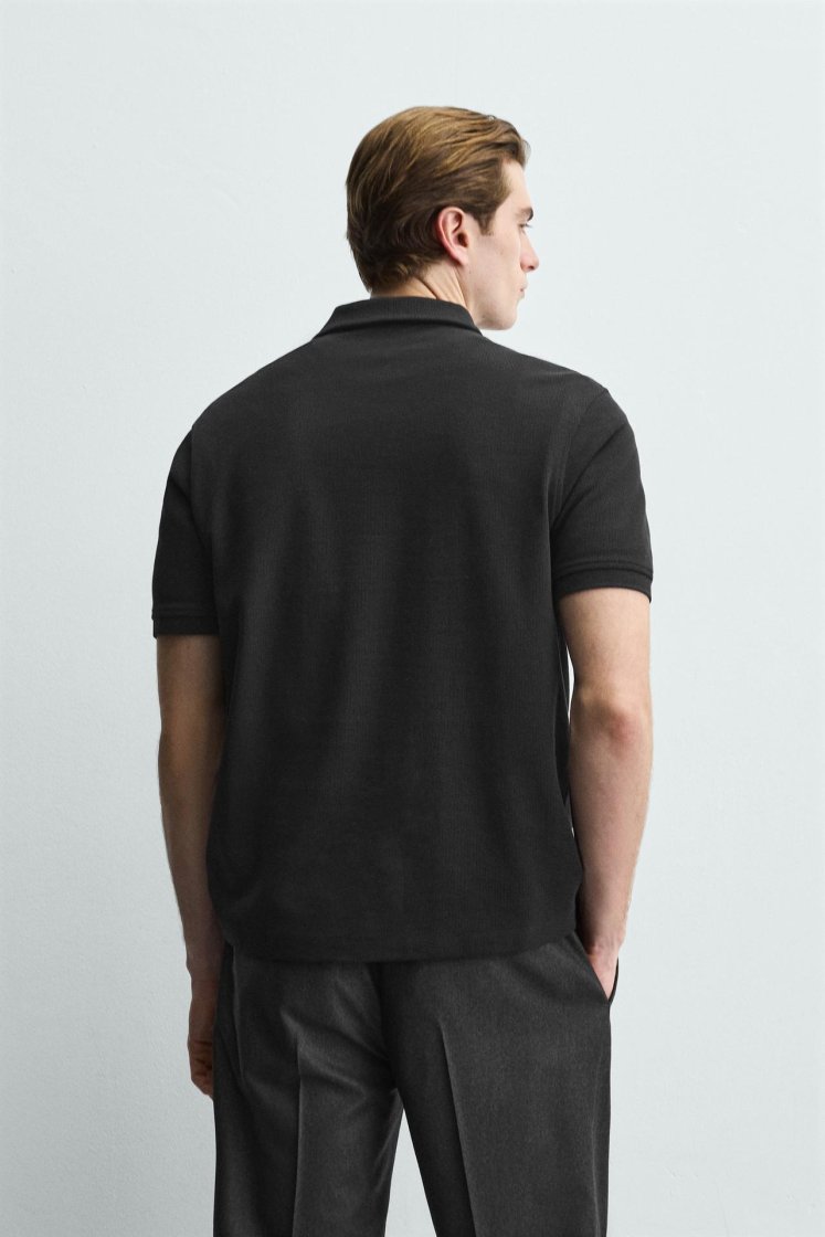 Zara REGULAR FIT TEXTURED POLO SHIRT — Black