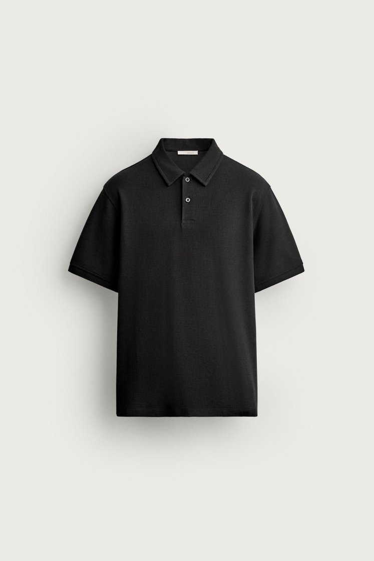 Zara REGULAR FIT TEXTURED POLO SHIRT — Black