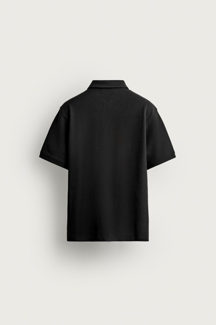 Zara REGULAR FIT TEXTURED POLO SHIRT — Black