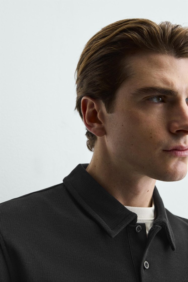 Zara REGULAR FIT TEXTURED POLO SHIRT — Black
