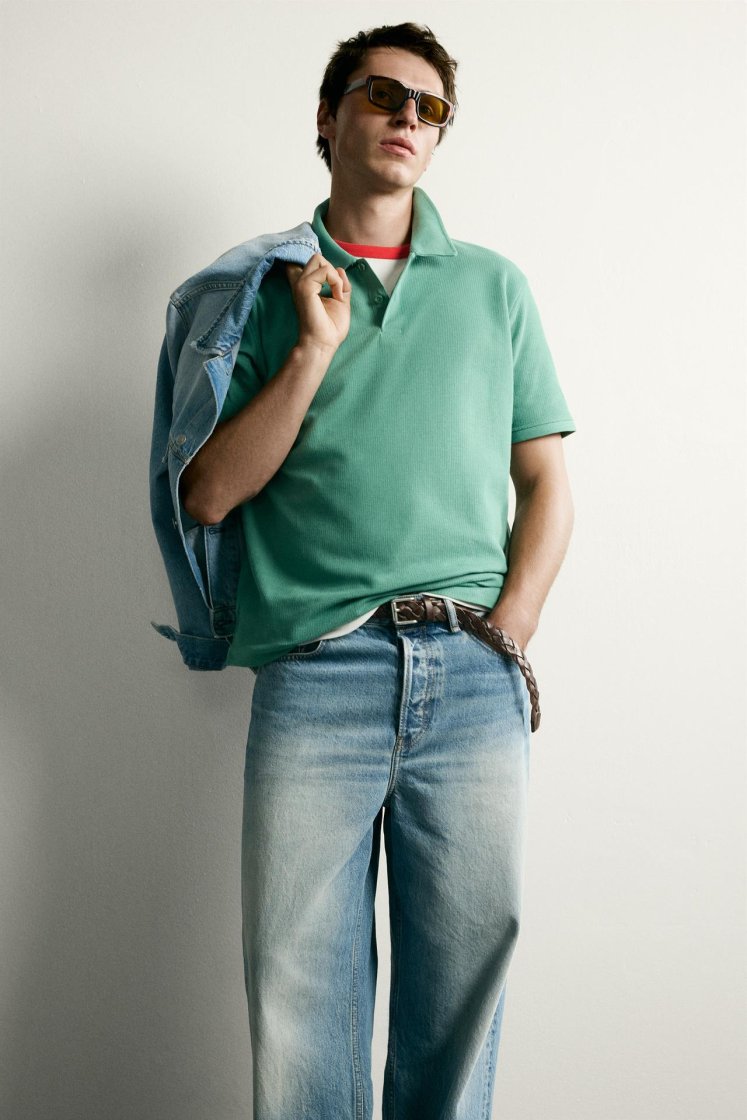 Zara REGULAR FIT TEXTURED POLO SHIRT — Intense green