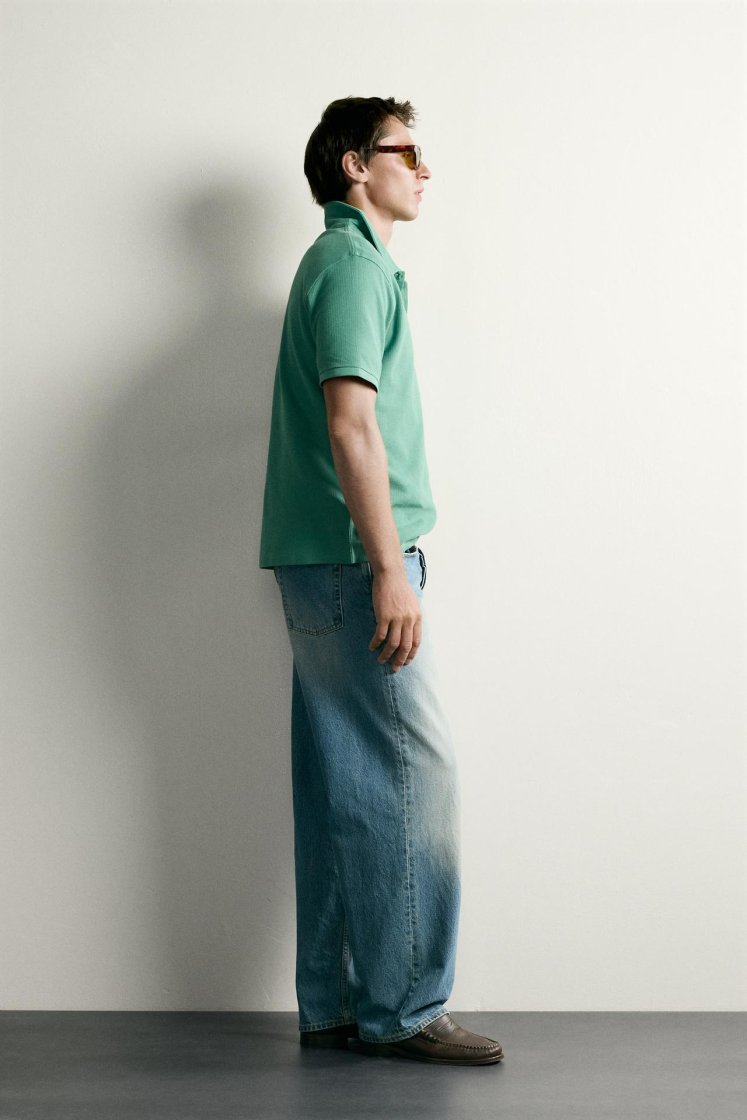 Zara REGULAR FIT TEXTURED POLO SHIRT — Intense green