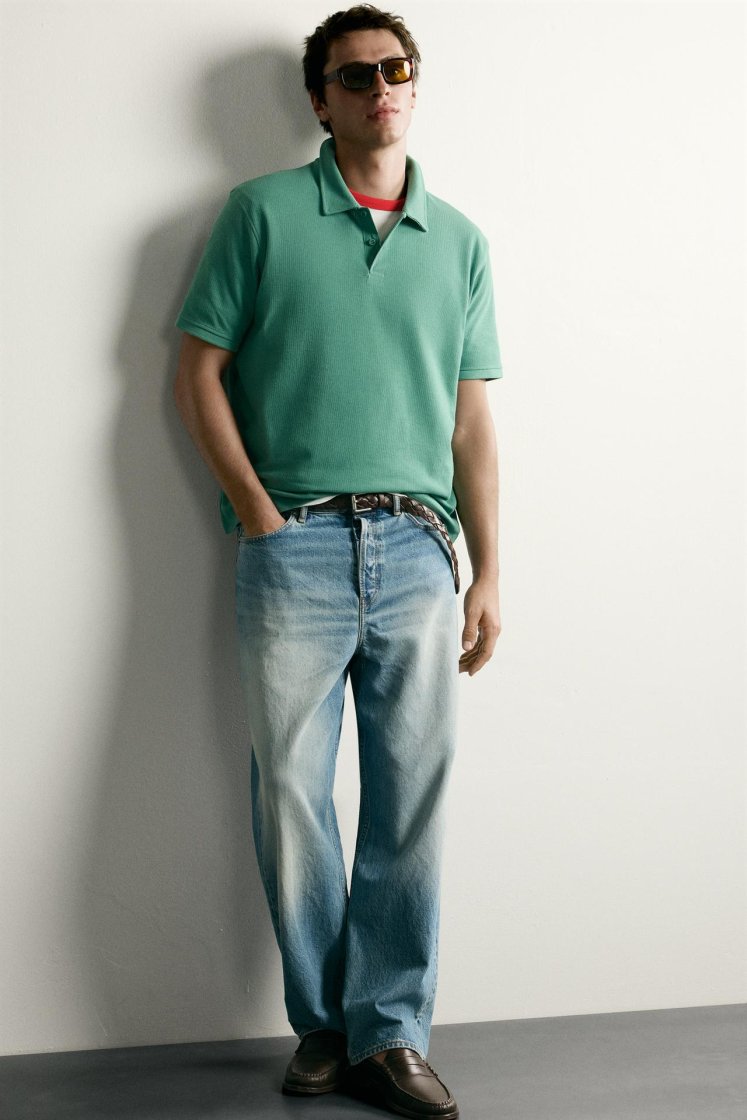 Zara REGULAR FIT TEXTURED POLO SHIRT — Intense green