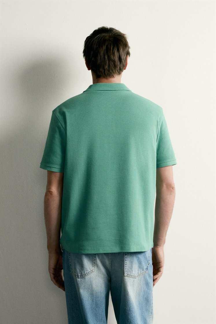Zara REGULAR FIT TEXTURED POLO SHIRT — Intense green