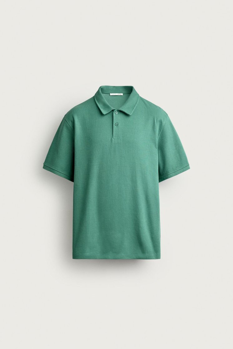 Zara REGULAR FIT TEXTURED POLO SHIRT — Intense green