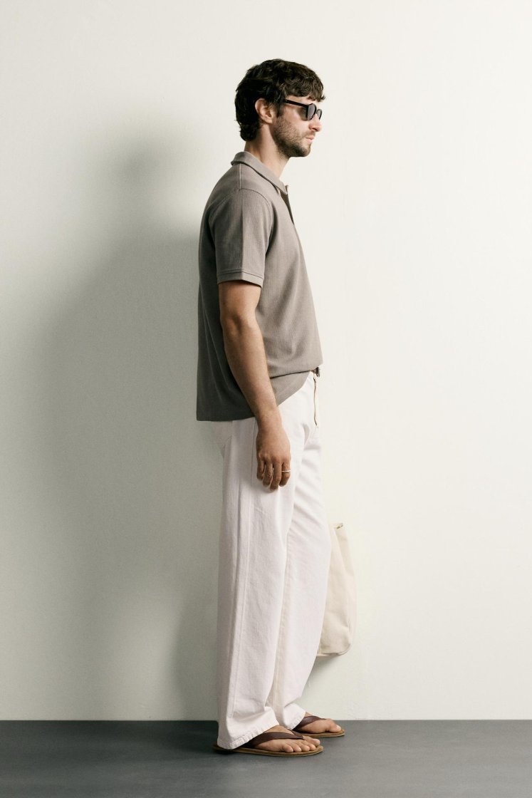 Zara REGULAR FIT TEXTURED POLO SHIRT — Light brown