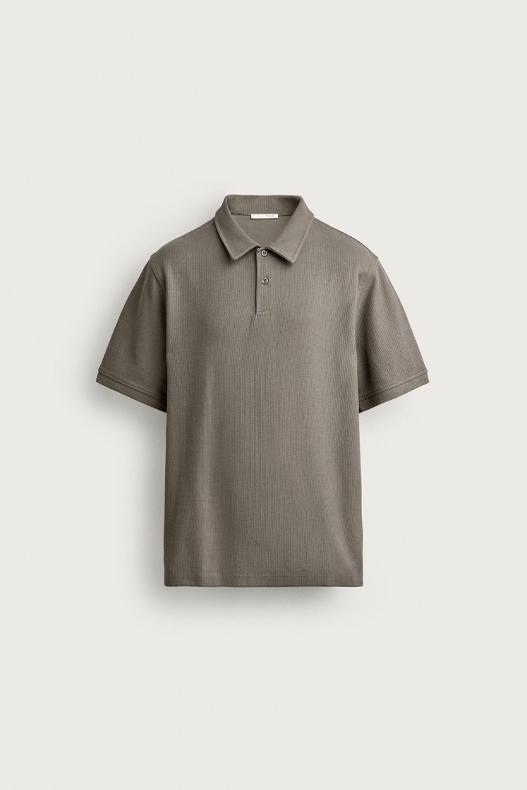 Zara REGULAR FIT TEXTURED POLO SHIRT — Light brown