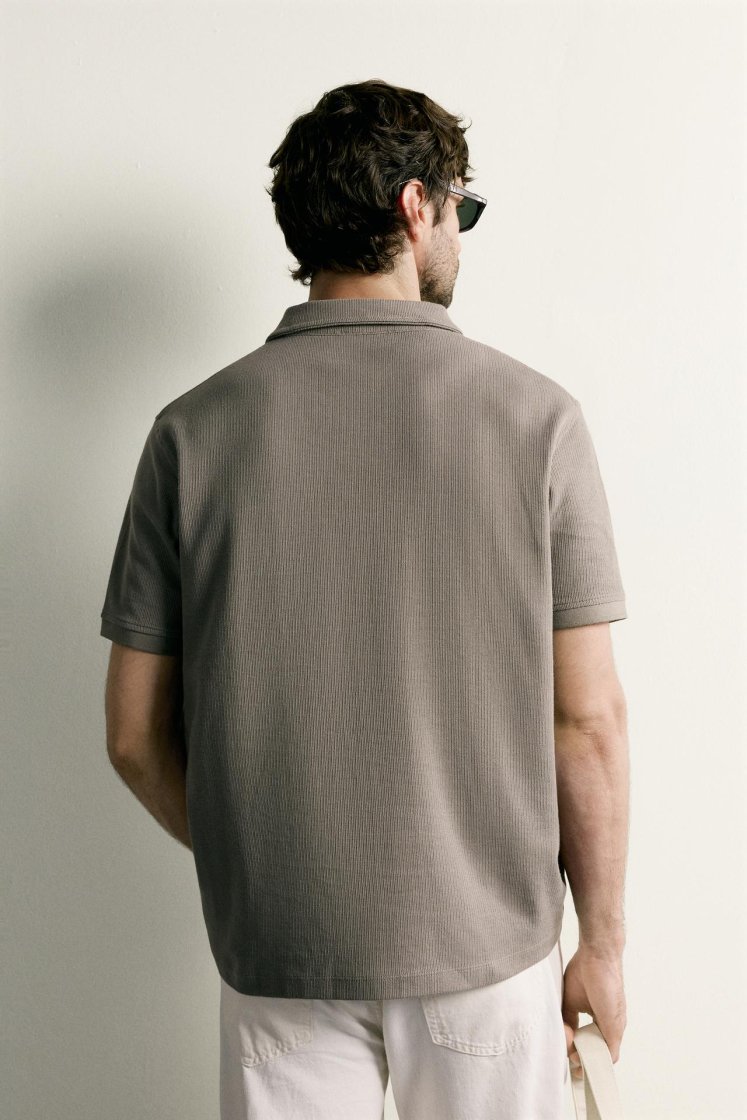 Zara REGULAR FIT TEXTURED POLO SHIRT — Light brown