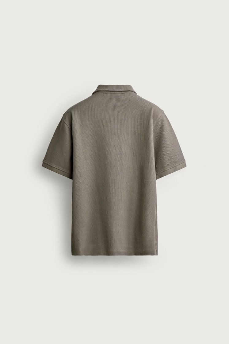 Zara REGULAR FIT TEXTURED POLO SHIRT — Light brown