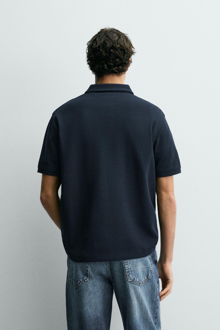 Zara REGULAR FIT TEXTURED POLO SHIRT — Navy blue