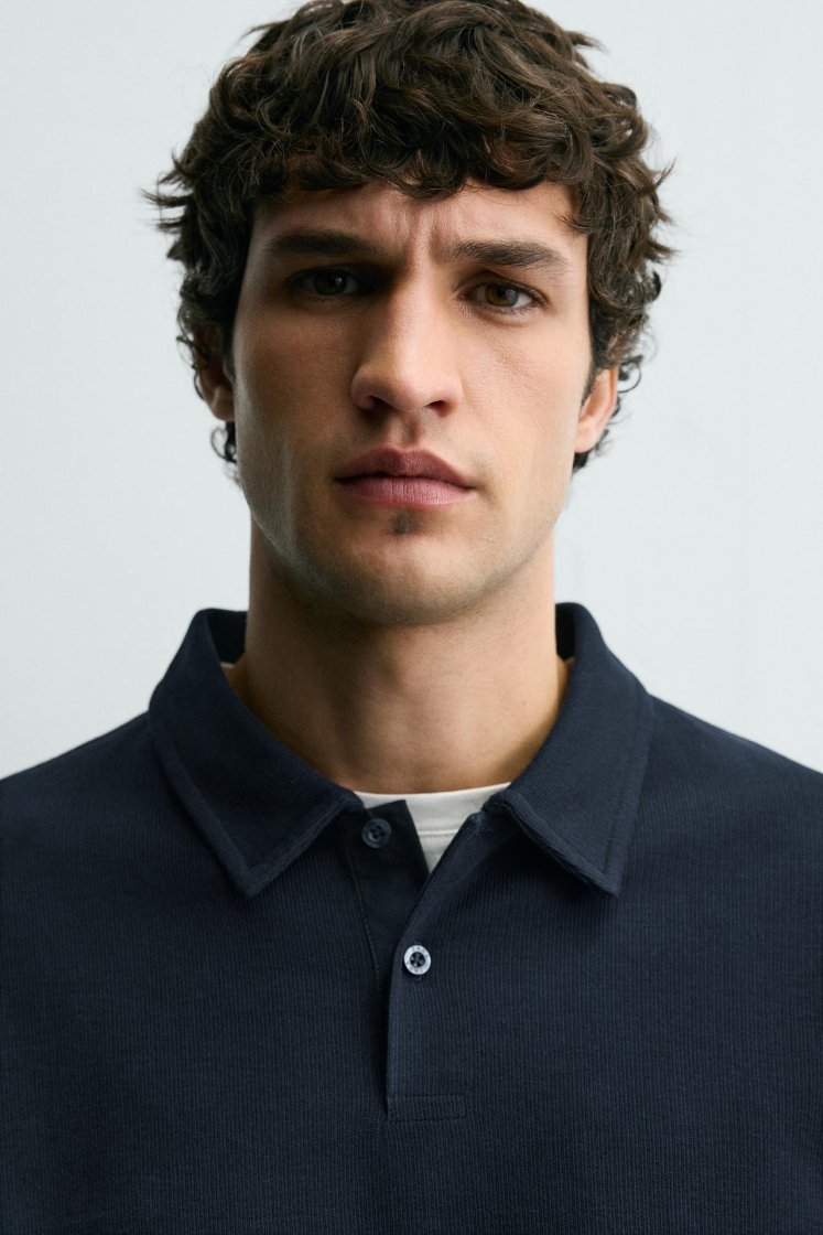 Zara REGULAR FIT TEXTURED POLO SHIRT — Navy blue