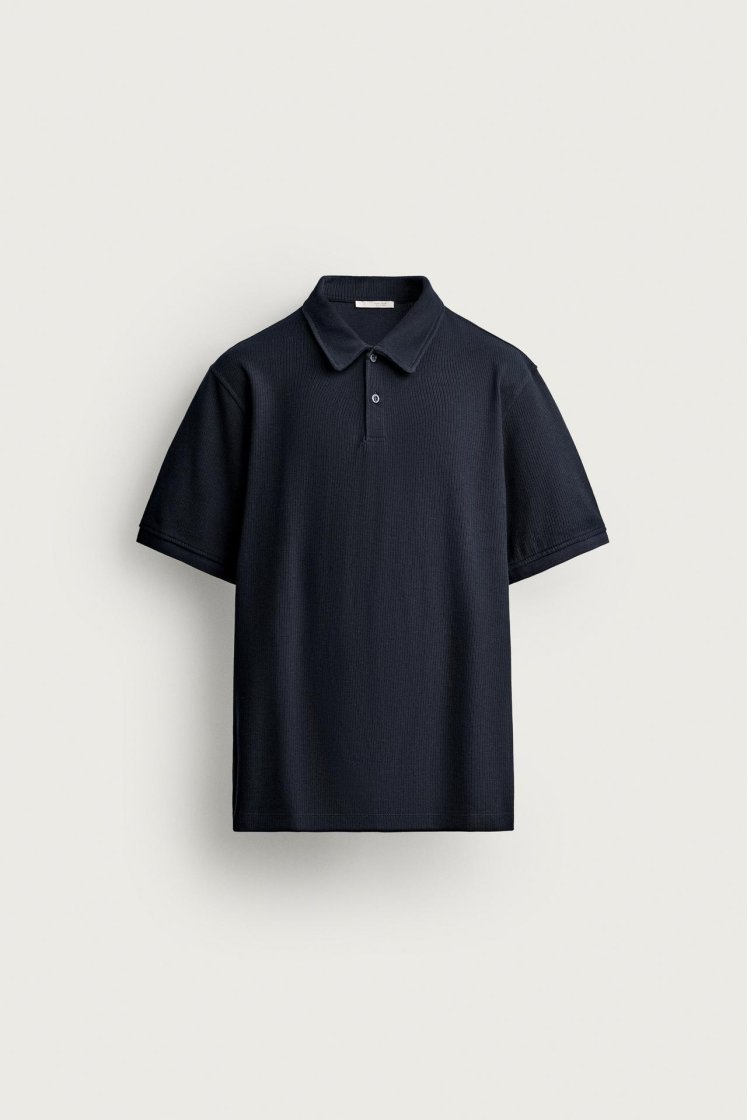 Zara REGULAR FIT TEXTURED POLO SHIRT — Navy blue