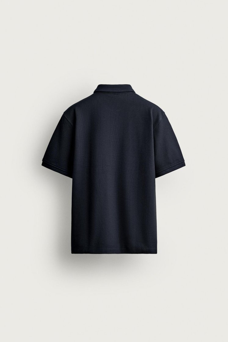 Zara REGULAR FIT TEXTURED POLO SHIRT — Navy blue