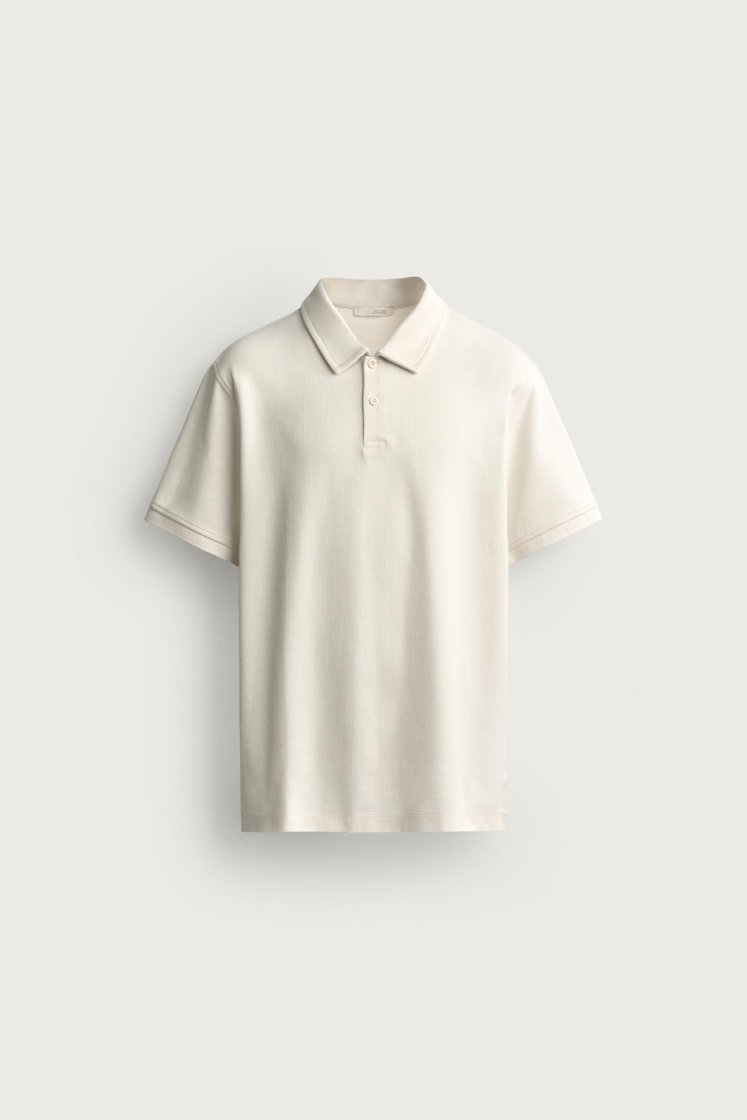 Zara REGULAR FIT TEXTURED POLO SHIRT — Oyster-white