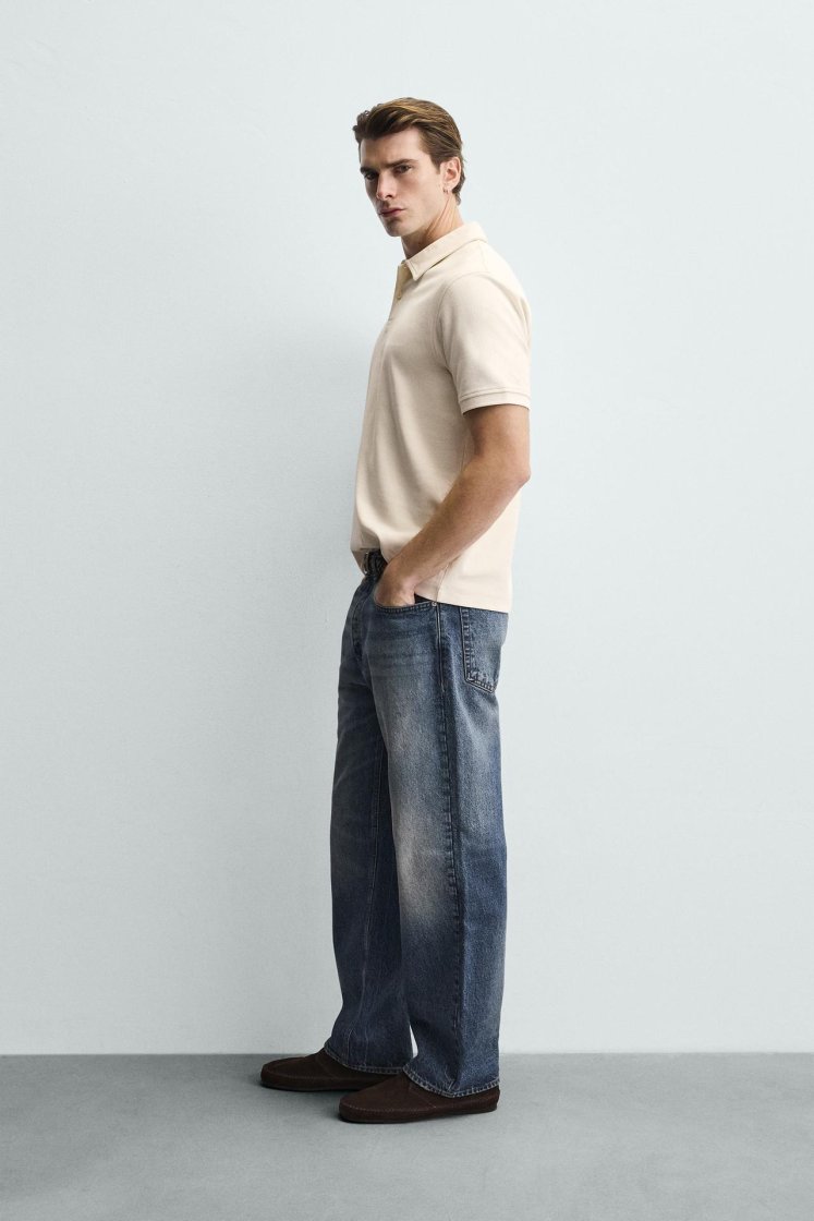 Zara REGULAR FIT TEXTURED POLO SHIRT — Oyster-white