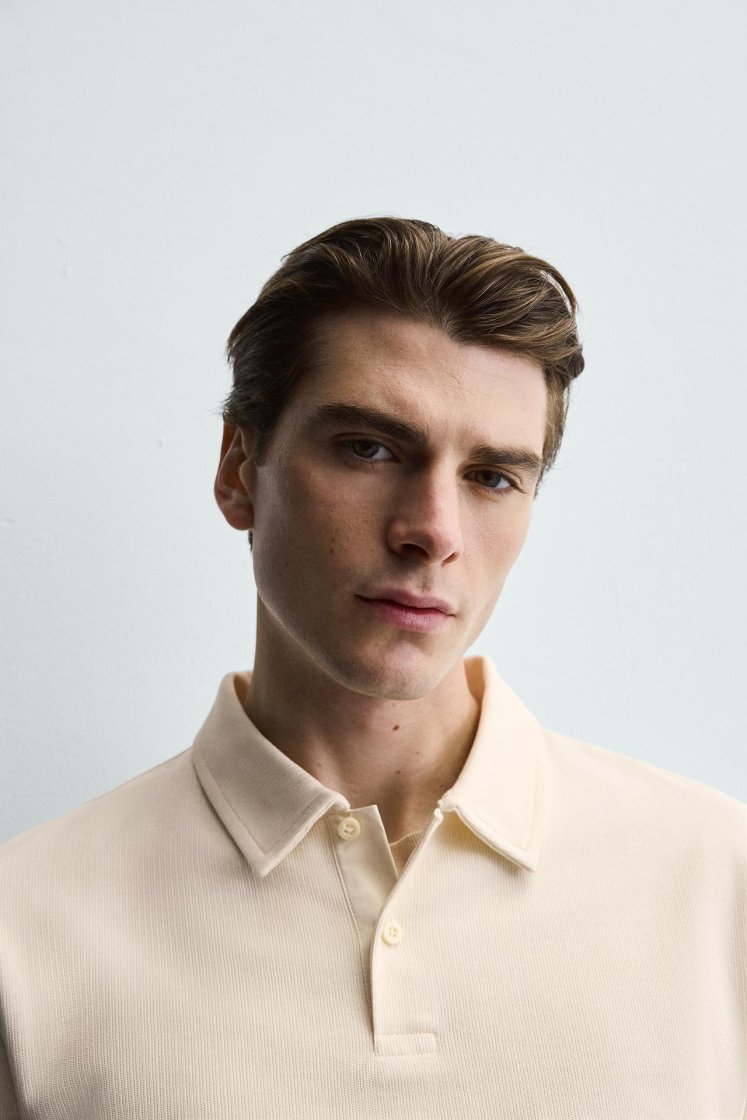 Zara REGULAR FIT TEXTURED POLO SHIRT — Oyster-white