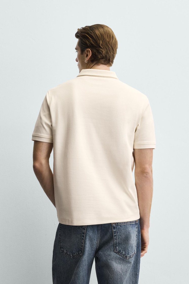 Zara REGULAR FIT TEXTURED POLO SHIRT — Oyster-white