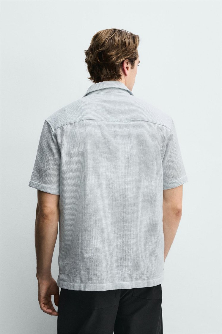 Zara Structured Comfort Shirt — Blanc / Bleu ciel